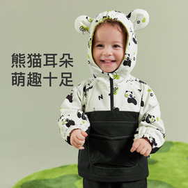 加绒加厚Amila童装儿童套装2023冬装男童熊猫工装两件套
