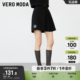 Vero Moda奥莱半身裙早春学院风撞色网球刺绣中腰短裙女百搭