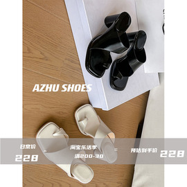 AZHU SHOES  高跟凉拖鞋女夏季真皮设计感粗跟夹指外穿凉鞋