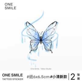 onesmile|飘逸蓝色蝴蝶2张小清新纹身，贴彩色纹身贴原创纹身贴