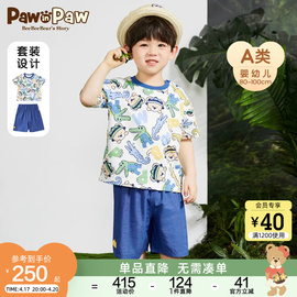 pawinpaw卡通小熊童装，2024年夏季男宝宝，满印印花休闲短袖套装