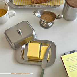 走失的blue复古法式黄油盒，不锈钢储物盒带，盖黄油盘高级感餐具