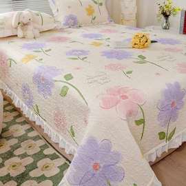 可定制全棉防滑花边床盖三件套加厚夹棉绗缝床单榻榻米床垫防尘布