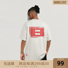 boneless印章logo印花短袖，t恤男美式休闲夏季复古宽松圆领上衣