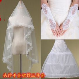 新娘婚纱头纱三件套婚纱配饰三件套新娘手套裙撑三件套