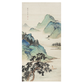 陈少梅松溪放棹青绿山水画国画，装饰挂画卷轴，仿古画名画复制品字画