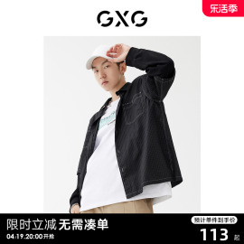 gxg男装商场，同款黑色翻领长袖衬衫，22年秋季