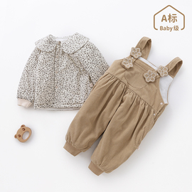 婴儿衣服套装夹棉秋冬装宝宝，连体衣儿童背带裤小童，冬季女童两件套