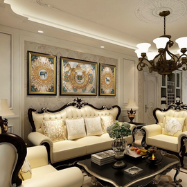 美式客厅装饰画三联画沙发背景墙面复古大气壁画欧式轻奢挂画唐卡