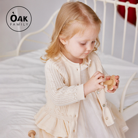 oakfamily女童长袖羊绒毛衣，2024秋季儿童，开衫荷叶边宝宝上衣