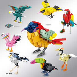 男女孩益智拼装玩具鸟类，动物昆虫小颗粒积木，拼图模型儿童生日礼物