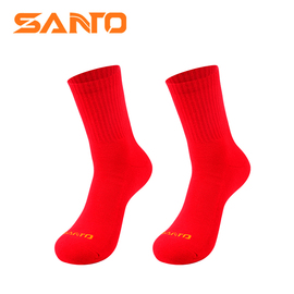 2双装山拓santo袜子秋冬保暖毛圈袜男女，通用红色中筒袜