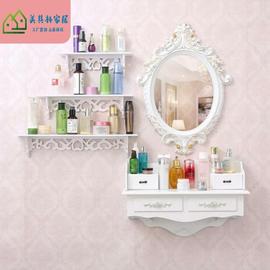 挂在墙上的梳妆台落地镜收纳洗澡间白色户型出租房装饰圆镜子陈列