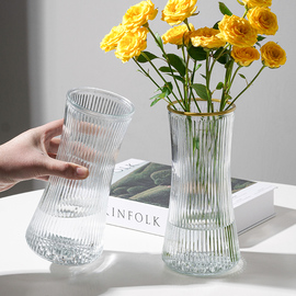 玻璃花瓶ins风北欧大号透明水养，富贵竹客厅家用干花鲜花插花摆件