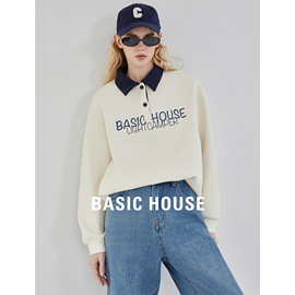 Basic House/百家好polo领卫衣女2024春秋学院风美式上衣外套