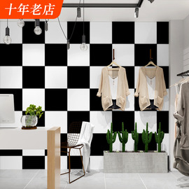 黑白方格子方块墙纸现代简约餐厅发廊美发理发服装店女装背景壁纸