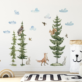 壹界造物森林动物系列儿童房自粘墙贴北欧风房间大白墙装饰贴纸
