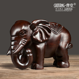 黑檀木雕大象摆件一对红木招财纳福客厅玄关装饰实木雕刻小象