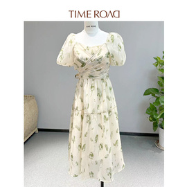 Time RoaD汤米诺2023夏季甜美印花绑带泡泡袖连衣裙T26233191322T