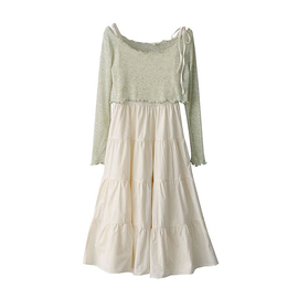 夏季法式复古气质短款罩衫+系带吊带裙长裙连衣裙两件套装女