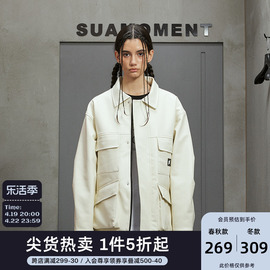 suamoment抓痕s标工装pu皮衣夹克棉服，情侣外套男女