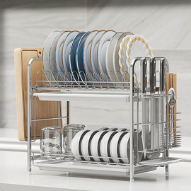 304不锈钢碗架沥水架晾放碗盘，碗筷碗碟架，厨房置物架收纳盒用品2层