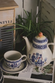 Johnson纯手工英国陶瓷中古咖啡杯心花跳舞男孩女孩茶壶