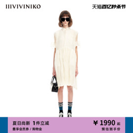 iiiviviniko夏季欧根纱衬衫，式短袖压褶连衣裙女m320647177d