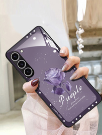 水晶玫瑰适用三星galaxys23fe手机壳时尚紫色创意，清新小众全包镜头轻奢ins风防摔男女情侣款潮牌外壳创意