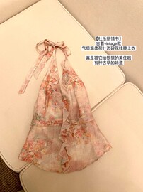 无袖v领挂脖吊带背心女夏碎花荷叶边修身显瘦纯欲辣妹上衣