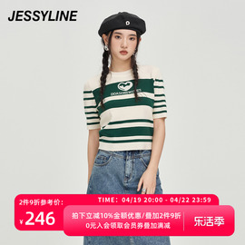 jessyline秋季女装杰茜，莱短款拼色针织衫上衣331104018