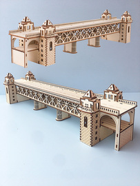 木制手工3d立体建筑模型拼装武汉长江大桥拼图，儿童成人益智玩具