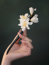 素雅白色花朵木簪头饰丸子头盘发簪子女古风 布花旗袍头饰发饰