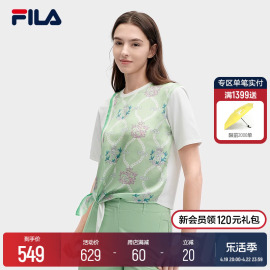 FILA 斐乐女子针织短袖衫2024夏不规则拼接宽松圆领T恤