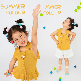 儿童摄影服装姜黄色(姜黄色)上衣短裤5-7岁女童，夏季多巴胺甜美主题服装正