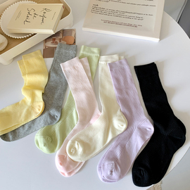 DODOYO 韩版竖条袜子女中筒夏季薄款网红INS潮百搭纯色JK堆堆长袜