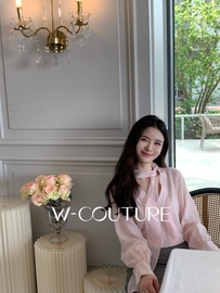 桃夭wcouture原创微透的飘逸感女人味v领系带春天的衬衫上衣