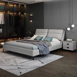 简约现代皮床1.8米实木双人床1.5米网红床北欧风轻奢极简储物婚床