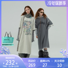 apparition双面穿长款短袖卫衣，女装一件套，连衣裙裙子外套