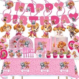 粉色汪汪队卡通儿童派对一次性餐具纸盘布置装扮周岁生日