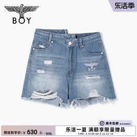 BOYLONDON潮牌牛仔裤女款夏季破洞不对称休闲短裤W53501