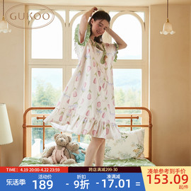 Gukoo/果壳睡裙女棉质夏季女士睡衣甜美郁金香翻领家居服B