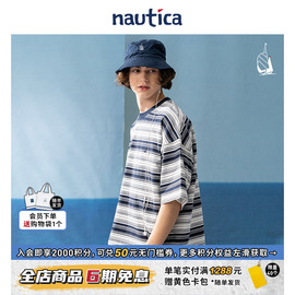 nautica白帆日系宽松无性别，条纹宽松短袖t恤tw3202