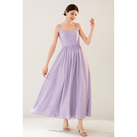 美妃连衣裙女装裙子今年流行漂亮吊带裙2024春夏，紫色法式长裙