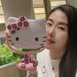 hellokitty台式镜子diy贴钻果冻，钻kt猫化妆镜kt猫随身台式镜子