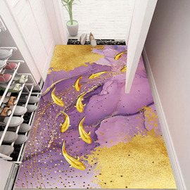 紫色地毯卧室金鱼金树金鹿吉祥家用客厅轻奢地垫紫气东来入户门垫