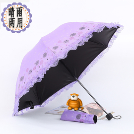 雨伞女防晒防紫外线，太阳伞黑胶蕾丝花边，伞晴雨两用小巧折叠遮阳伞