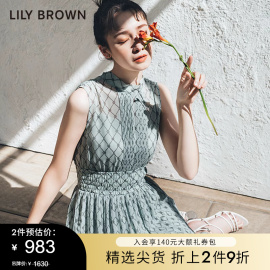 lilybrown春夏款无袖，印花收腰气质，百褶连衣裙lwfo232044