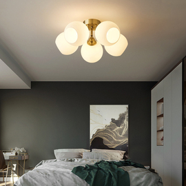 北欧全铜led卧室灯具，简约现代矮户型，客厅餐厅书房主卧房间吸顶灯