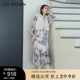 LILY BROWN秋冬款 复古雪纺印花流苏腰带连衣裙LWFO234176